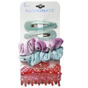 Wholesale - ILLUMINATE 5 PC SET 2PC BARRETTES 2PCS SCRUNCHIES 1 CLIP C/P 144, UPC: 20748411227